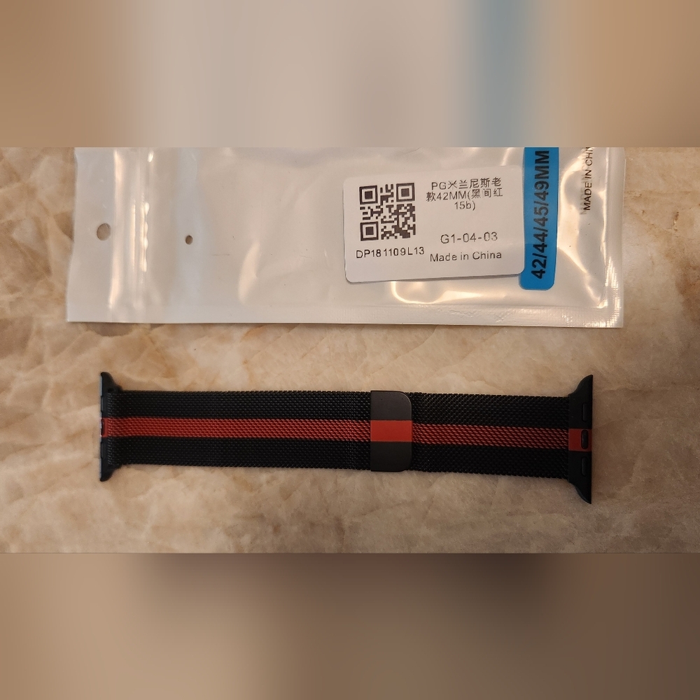 Steel Black and Red Watch Band